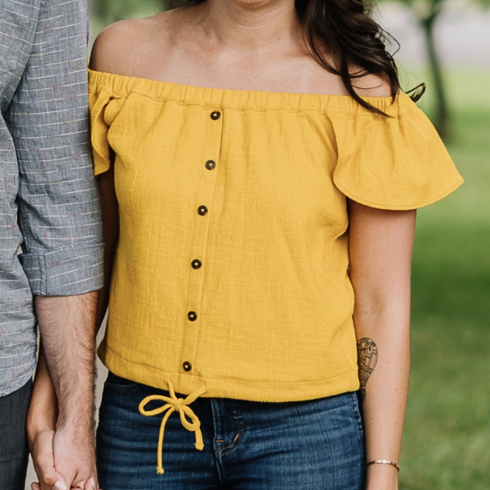 Madewell texture and thread off the shoulder top